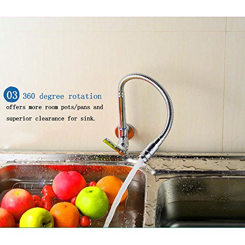 Inchant montaje en pared agua fría grifo de la cocina acabado cromado latón cuerpo cocina grifo 360 grados giratorio tire hacia abajo grifo giratorio