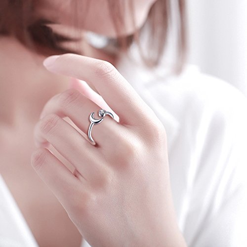 Infinite U Moon Anillo de apertura de plata de ley 925 con circonita cúbica para mujer y niña, tamaño ajustable de 5,5 a 7