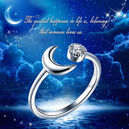Infinite U Moon Anillo de apertura de plata de ley 925 con circonita cúbica para mujer y niña, tamaño ajustable de 5,5 a 7