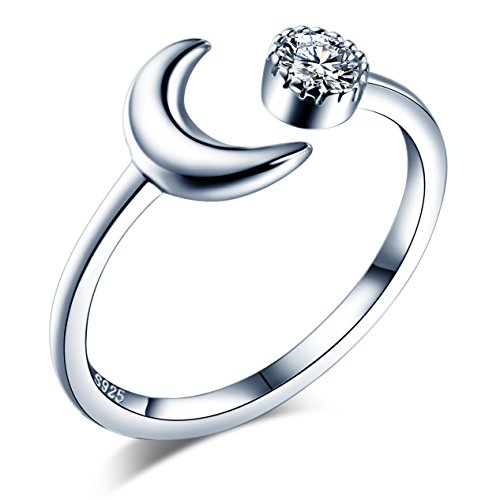 Infinite U Moon Anillo de apertura de plata de ley 925 con circonita cúbica para mujer y niña, tamaño ajustable de 5,5 a 7