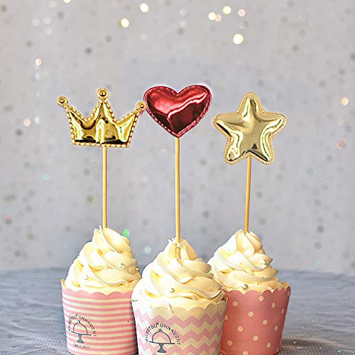 inherited 54Pcs Pasteles Decorativos Tarjeta, En Forma de corazón, Estrellas, Corona Torta de cumpleaños decoración, Topper palillo de la Torta decoración de la Magdalena para cumpleaños Boda