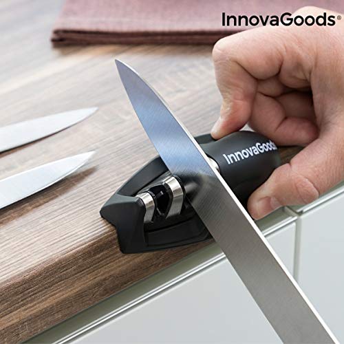 InnovaGoods Kitchen Cookware Afilador de Cuchillos Compacto, ABS, tungsterno, Acero y cerámica