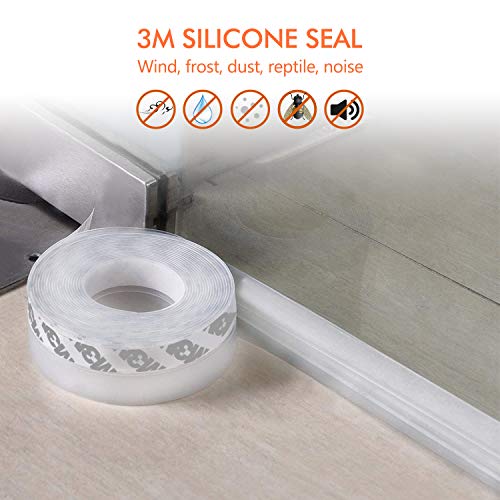 Inntek 2pcs Cinta para Sellado de Puerta, Sello de Puerta Adhesivo, Tira de Sellado Autoadhesiva, Cintas Adhesivas Selladoras Transparente Negro Longitud 5M Ancho 25MM Silicona Sujeción 100% Perfecta
