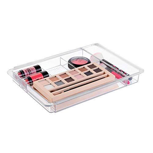InterDesign Clarity Organizador de maquillaje, separador de cajones extensible en plástico, caja organizadora adaptable, transparente