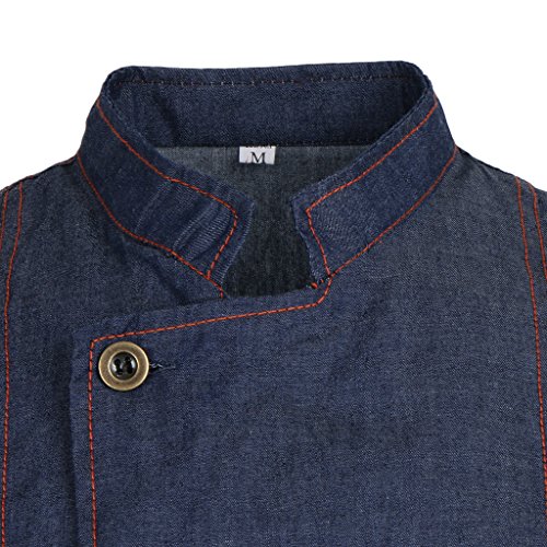 IPOTCH Camiseta de Cocinero Hombres Mujeres Denim Chef Jacket Buttons Baker Jacket Catering Clothing Chef Shirt Ropa de Trabajo para Cocineros - Azul, XL