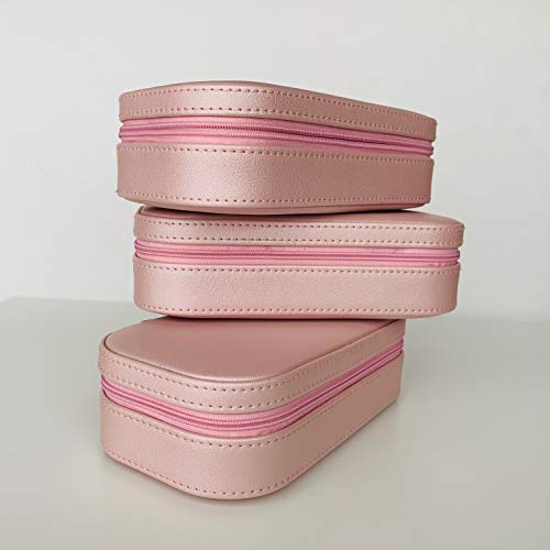 IsmatDecor Pequeño Estuche Joyero de Viaje - con Cremallera y Espejo - Guarda Tus Joyas, Anillos, Pendientes - Cuero sintético Color Rosa