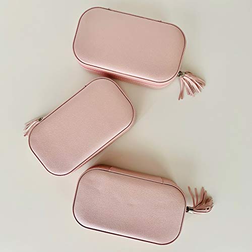 IsmatDecor Pequeño Estuche Joyero de Viaje - con Cremallera y Espejo - Guarda Tus Joyas, Anillos, Pendientes - Cuero sintético Color Rosa
