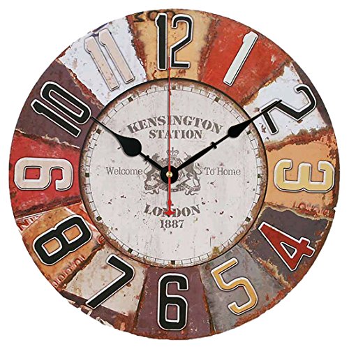 iTECHOR - Reloj de pared, 30 cm, madera, silencioso, sin ruido de tic tac., madera, Typ 4