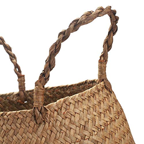 IVAILEX Cesta de Panza de Algas Marinas Naturales, Cesta de Mimbre para Plantas,Cesta de Almacenamiento de Paja, 18cm D x 20cm A