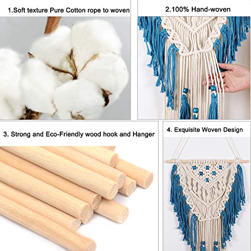 IZSUZEE Macrame Tapiz Pared Colgantes, Bohemio Hecho a Mano Art Boho Decor Alfombra para Interior y Exterior, Tapiz Tejido Boda Decoración Dormitorio Sala de Estar Telón de Fondo, Azul