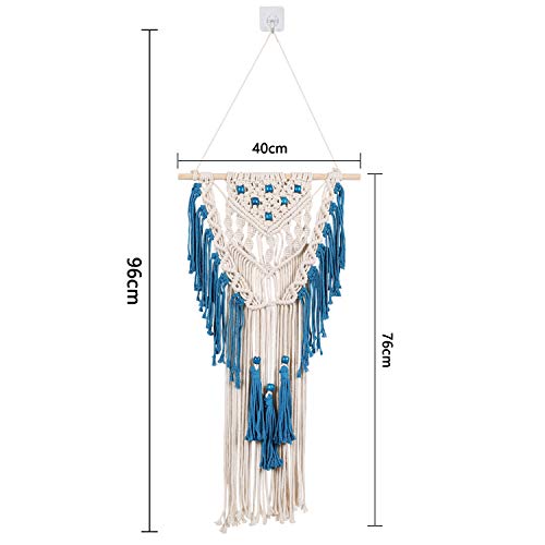 IZSUZEE Macrame Tapiz Pared Colgantes, Bohemio Hecho a Mano Art Boho Decor Alfombra para Interior y Exterior, Tapiz Tejido Boda Decoración Dormitorio Sala de Estar Telón de Fondo, Azul