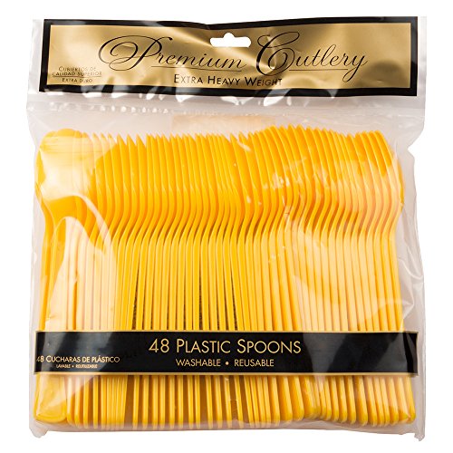 JAM PAPER Paquete de Utensilios de Fiesta de Primera Calidad - Cucharas de Plástico - Amarillo - 48 Cucharas Desechables por Paquete