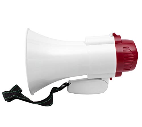 JEVX Megafono Portatil 4 en 1 con BATERIA Recargable + Bandera de España 145x90 Grande - Profesional Funcion Grabador y Reproductor de Voz 10 Segundos Altavoz con Control de Volumen Ajustable Correa