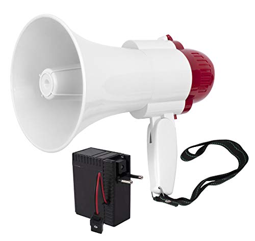 JEVX Megafono Portatil 4 en 1 con BATERIA Recargable + Bandera de España 145x90 Grande - Profesional Funcion Grabador y Reproductor de Voz 10 Segundos Altavoz con Control de Volumen Ajustable Correa
