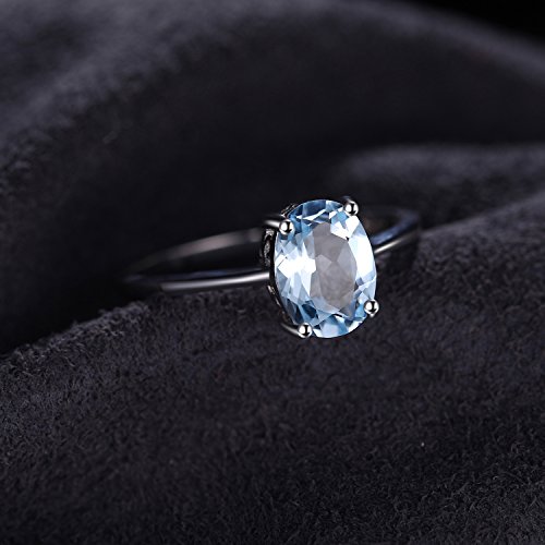 JewelryPalace Anillo de Compromiso para Mujer Plata de ley 925 con 1.5ct Oval Genuino Topacio azul cielo Natural Piedra de nacimiento Solitario Tamaño 11