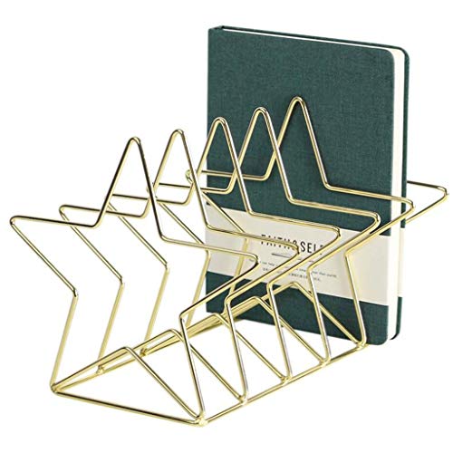 JIALI Portarevistas, Metal 5 Ranura Archivo Clasificador, Organizador de Escritorio Multifuncional for Rack de Documentos, Carpetas, Carta y Libro, Oro