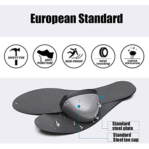 JIEFU Zapatos de Seguridad para Hombres Botas de Trabajo con Puntera de Acero Anti-Smashing Zapatillas de Deporte cálidas Anti-Piercing de Cuero de PU para construcción Industrial,Negro,9.5UK