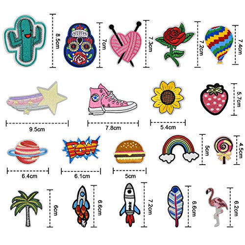 Jinlaili Parche Bordado Cosido, 19 Pz Parches Decorativos Ropa, Parches de Insignias, Hierro en Parches Apliques, Parche Bordado Infantil, Reparación de Parches para Ropa, Mochila, Pantalones