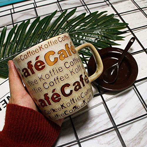 Jooyouo-TH Platillos de café y té Tazas Leche Taza de café con Tapa Cuchara Pareja Taza