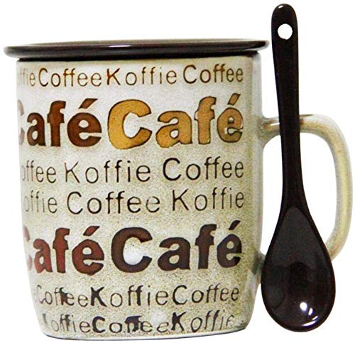 Jooyouo-TH Platillos de café y té Tazas Leche Taza de café con Tapa Cuchara Pareja Taza