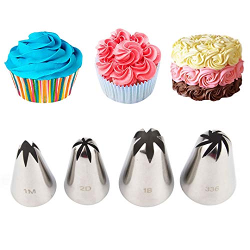 Joyeee Set de Boquillas, 4 Piezas Boquillas Grandes de Glaseado con Forma de Rosa para Decoración de Tartas, Traje de Consejos de Pastelería para Decorar Dulces, Galletas y Cupcakes