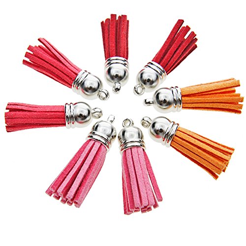Juanya 100 Piezas 50 Colores 40 mm Piel de Ante sintética Borla Colgantes con Tapas para Clave Cadena Correas DIY Accesorios