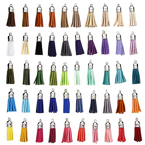Juanya 100 Piezas 50 Colores 40 mm Piel de Ante sintética Borla Colgantes con Tapas para Clave Cadena Correas DIY Accesorios