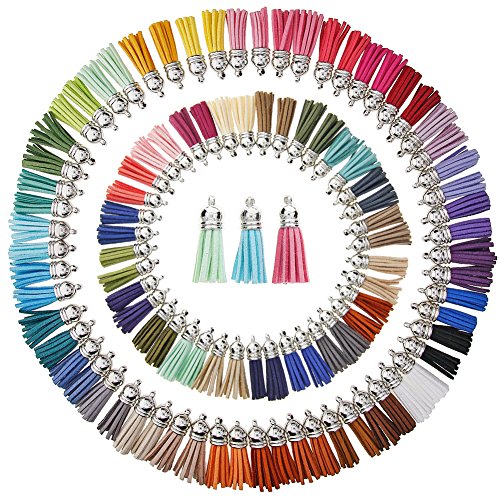 Juanya 100 Piezas 50 Colores 40 mm Piel de Ante sintética Borla Colgantes con Tapas para Clave Cadena Correas DIY Accesorios