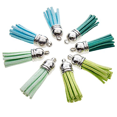 Juanya 100 Piezas 50 Colores 40 mm Piel de Ante sintética Borla Colgantes con Tapas para Clave Cadena Correas DIY Accesorios