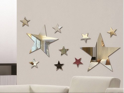 Juego de 10 pegatinas de pared creativas para espejo de cinco estrellas para dormitorio de niños, decoración para el hogar, decoración de pared de cristal 3D DIY