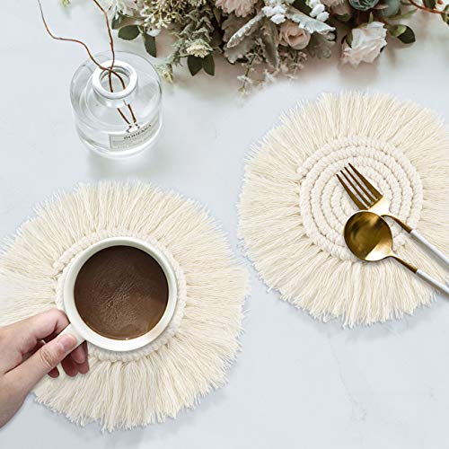 Juego de 10 posavasos de Macramé, Alfombrilla Redonda Trenzada Tejida de Macramé Hechos a Mano Tapete Manteles Individuales para Hogar Cafetería Restaurante Hotel