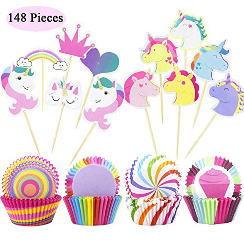 Juego de 148 moldes para magdalenas, envoltorios de papel para magdalenas, para fiestas, cumpleaños, decoración de tartas