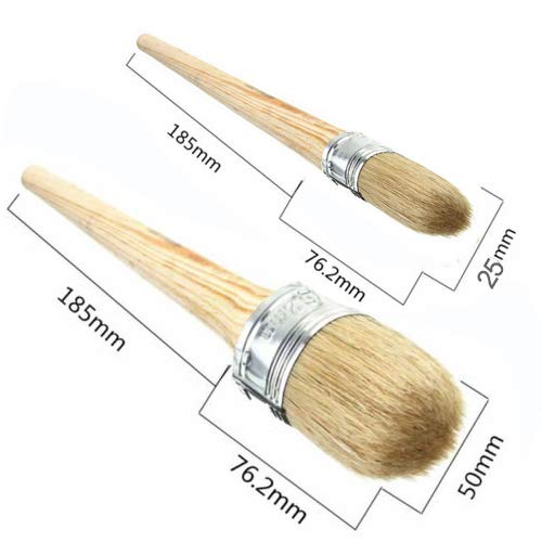 Juego de 2 pinceles de cera para pintura de tiza, cerdas naturales redondas de 2,5 cm y 5 cm para decoración del hogar