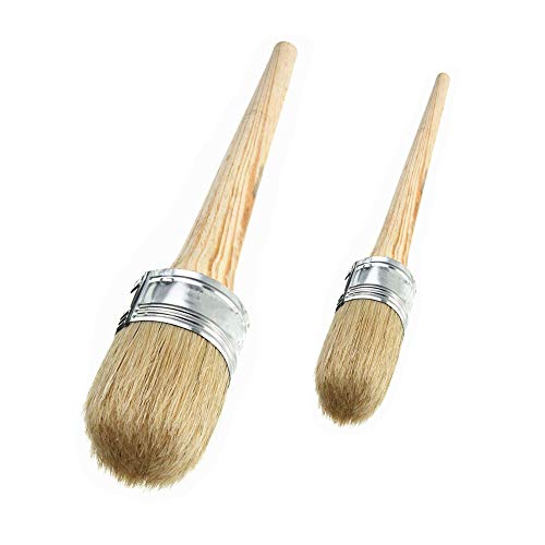 Juego de 2 pinceles de cera para pintura de tiza, cerdas naturales redondas de 2,5 cm y 5 cm para decoración del hogar