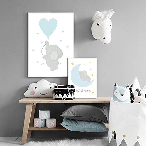 Juego de 3 Cuadros 21x30 Infantiles Niño Animales Pósteres Elefante Láminas Impresión en Lienzo Decoración Habitación Bebé pared Regalo Sin Marco NPTWC002-S