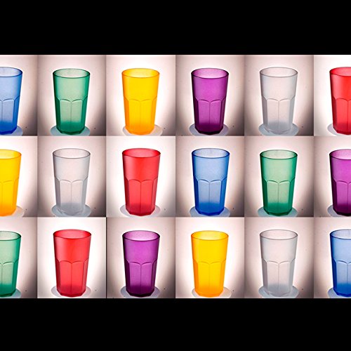 Juego de 6 vasos de colores de policarbonato transparente, forma ottagonale- Made in Italy