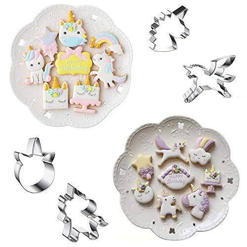 Juego de 7 moldes para galletas de unicornio, de acero inoxidable, para decoración de pasteles, masas, frutas, jarabes, galletas, azúcar, etc.