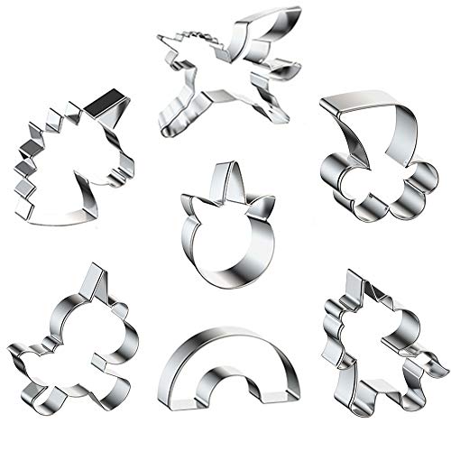 Juego de 7 moldes para galletas de unicornio, de acero inoxidable, para decoración de pasteles, masas, frutas, jarabes, galletas, azúcar, etc.