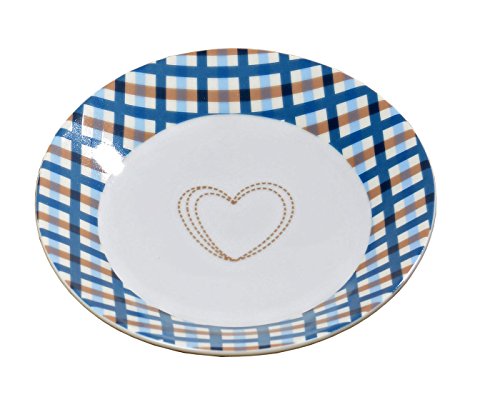  – Juego de Desayuno Jumbo Taza y Platos de Postre Susan Azul Cuadrícula con corazón