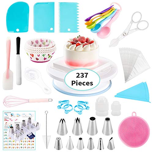 Juego de plato giratorio para tortas, boquilla de tubo grande, glaseado más suave, raspador de hielo, bolsa de repostería reutilizable, inyector de bolígrafo, cepillo