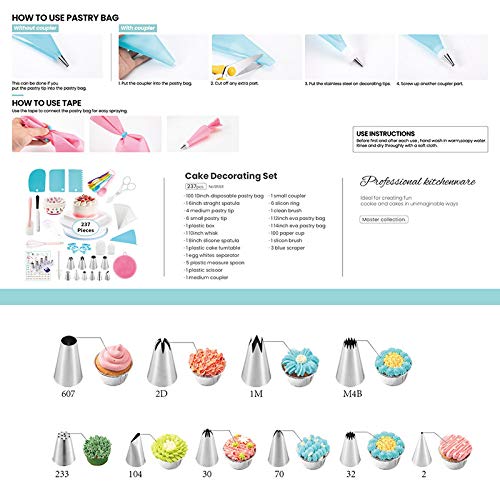 Juego de plato giratorio para tortas, boquilla de tubo grande, glaseado más suave, raspador de hielo, bolsa de repostería reutilizable, inyector de bolígrafo, cepillo