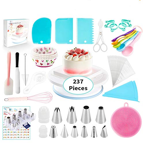 Juego de plato giratorio para tortas, boquilla de tubo grande, glaseado más suave, raspador de hielo, bolsa de repostería reutilizable, inyector de bolígrafo, cepillo