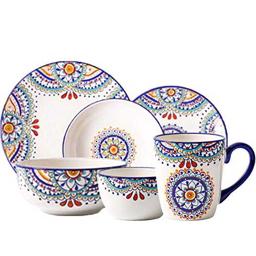 Juego De Tazas Y Platos De Vajilla Y Platillos De Flores De Sol Mediterráneas De Porcelana (6 Piezas)