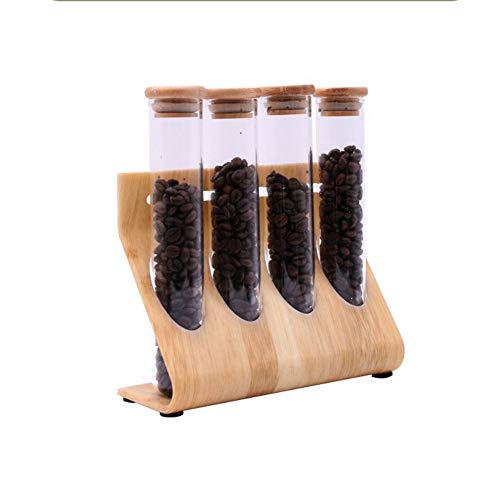 Juego de tubos de ensayo de especias de vidrio, soporte de exhibición de especias de tubo de ensayo sellado de madera creativo para granos de café, caja de almacenamiento de contenedores condimentos