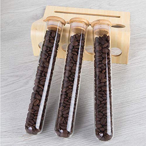 Juego de tubos de ensayo de especias de vidrio, soporte de exhibición de especias de tubo de ensayo sellado de madera creativo para granos de café, caja de almacenamiento de contenedores condimentos
