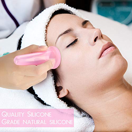 Juego de Ventosas Faciales Masaje Ahuecamiento de Cara y Ojos, Set de Ventosas Faciales Tazas de Silicona con Cepillo Exfoliante para Cara Cuello Piel (Pequeño Mediano, Rosa)