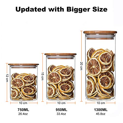 Justyou 500ML Vidrio Alto de Borosilicato Cilindro Hermético Almacenamiento de Alimentos Envase Frasco Tarro Con Tapa de Bambú, Hermético, Paquete de 3