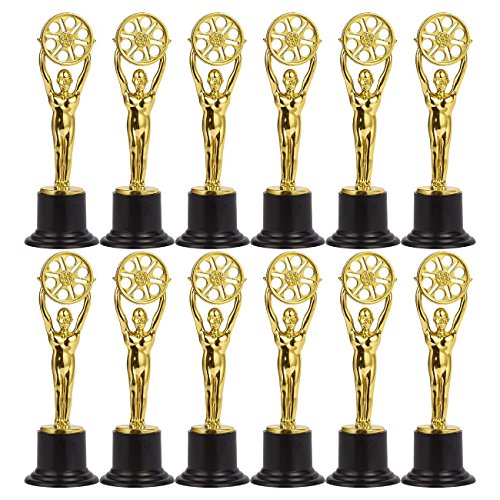 Juvale - Juego de 12 trofeos de plástico para niños, ideal para profesores, color dorado y negro.