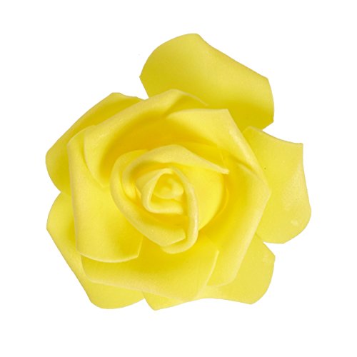 Juvale Rose Flores Cabezales – 100 unidades rosas artificiales, perfecto para decoración de bodas, baby showers, manualidades – amarillo, 3 x 1,25 x 3 pulgadas