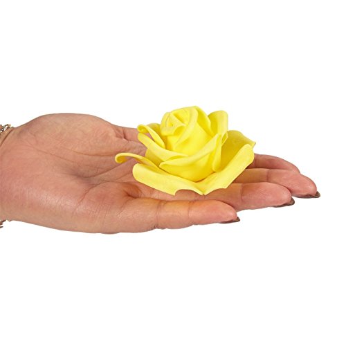 Juvale Rose Flores Cabezales – 100 unidades rosas artificiales, perfecto para decoración de bodas, baby showers, manualidades – amarillo, 3 x 1,25 x 3 pulgadas